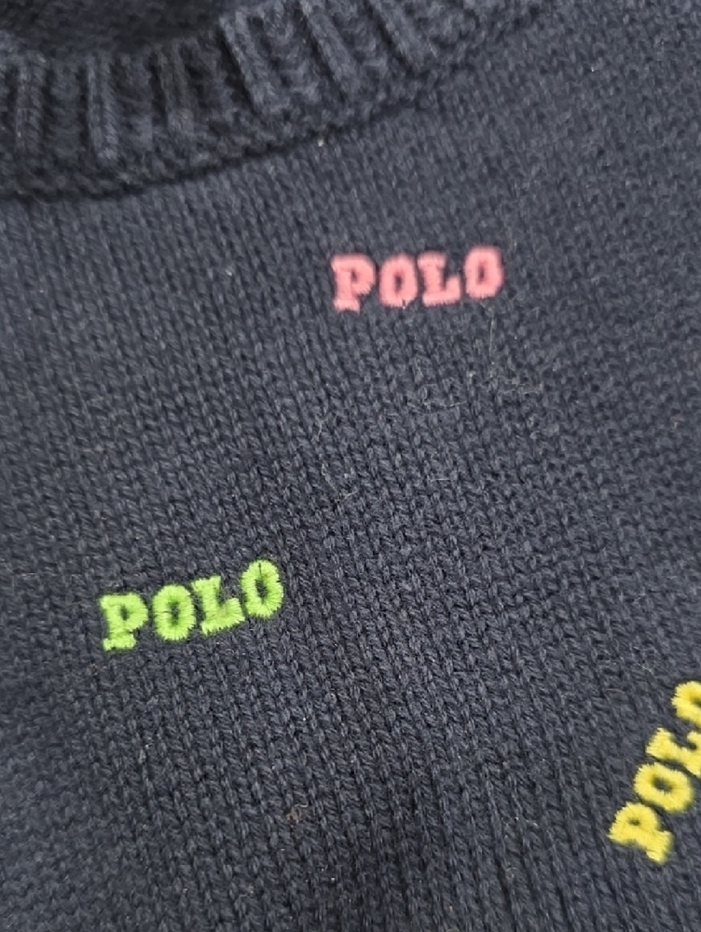 EUC Ralph Lauren Navy Knit Sweater with Pink Logo Accent - Picture 3 of 6